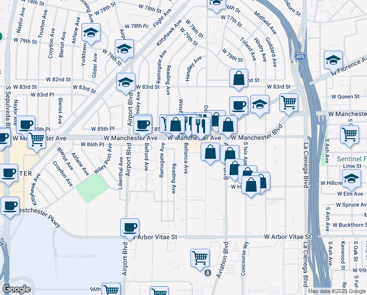 map of restaurants, bars, coffee shops, grocery stores, and more near 8754 Reading Avenue in Los Angeles