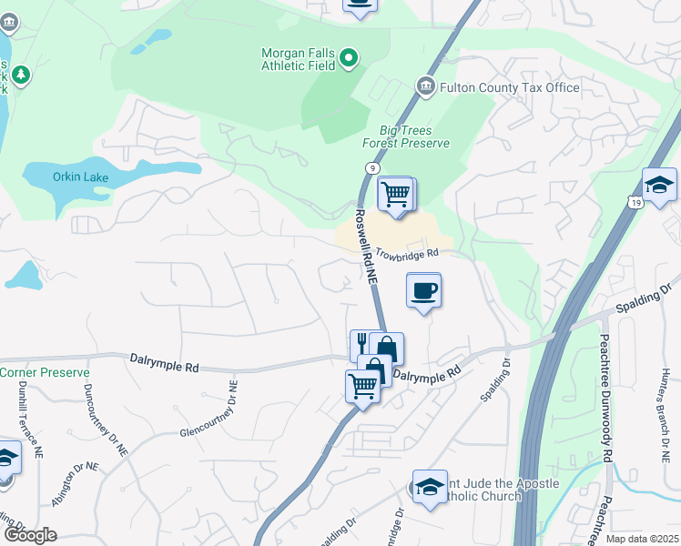 map of restaurants, bars, coffee shops, grocery stores, and more near 1101 Brighton Point in Sandy Springs