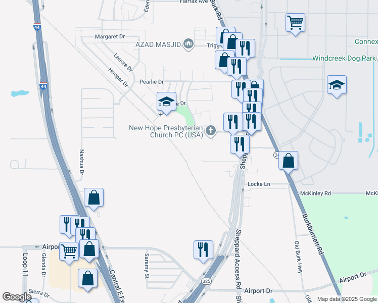 map of restaurants, bars, coffee shops, grocery stores, and more near 3701 Jo Ann Drive in Wichita Falls