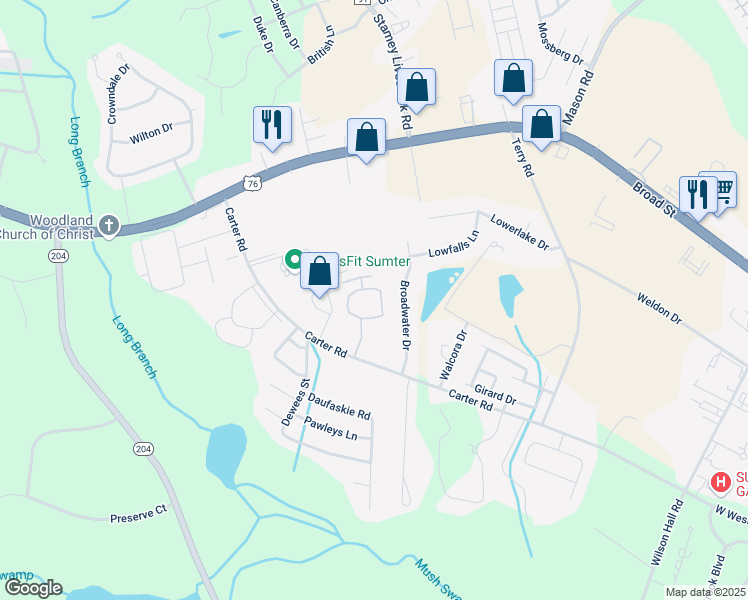 map of restaurants, bars, coffee shops, grocery stores, and more near 1375 Companion Court in Sumter