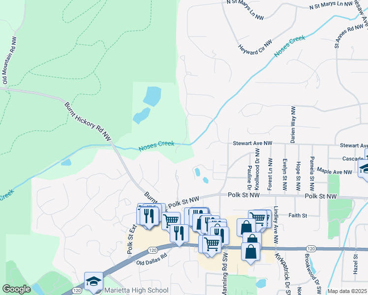 map of restaurants, bars, coffee shops, grocery stores, and more near 314 Anders Pth Northwest in Marietta