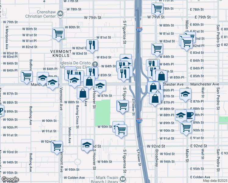 map of restaurants, bars, coffee shops, grocery stores, and more near 8705 Denver Avenue in Los Angeles