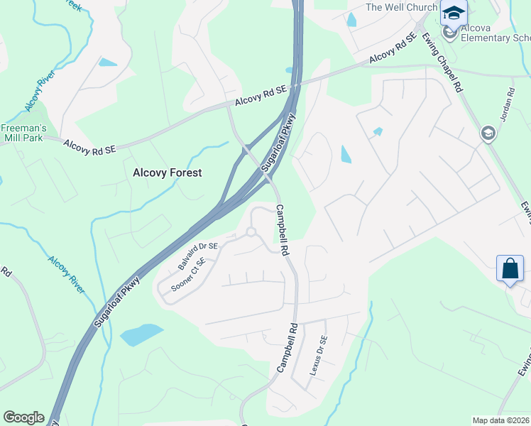 map of restaurants, bars, coffee shops, grocery stores, and more near 1805 Rutland Pass Drive Southeast in Lawrenceville