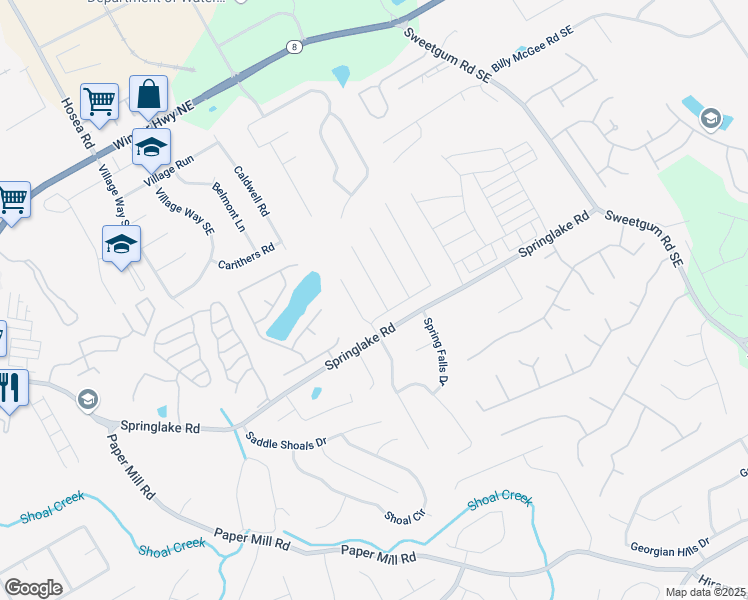 map of restaurants, bars, coffee shops, grocery stores, and more near Ashland Park Court Southeast in Lawrenceville