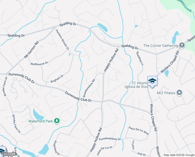 map of restaurants, bars, coffee shops, grocery stores, and more near 7455 Brandonshire Road in Atlanta