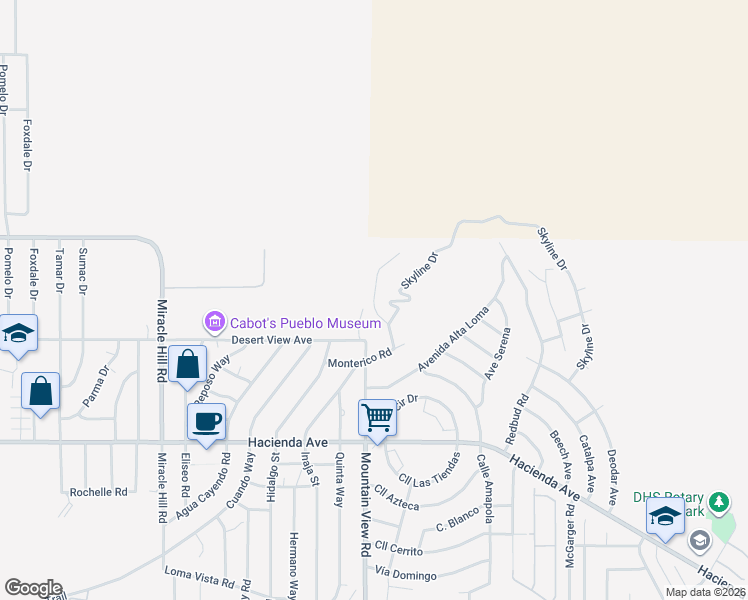 map of restaurants, bars, coffee shops, grocery stores, and more near Highland Avenue in Desert Hot Springs