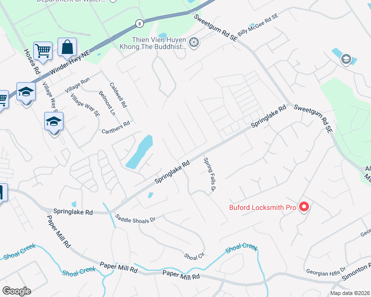 map of restaurants, bars, coffee shops, grocery stores, and more near 264 Ashland Park Court Southeast in Lawrenceville