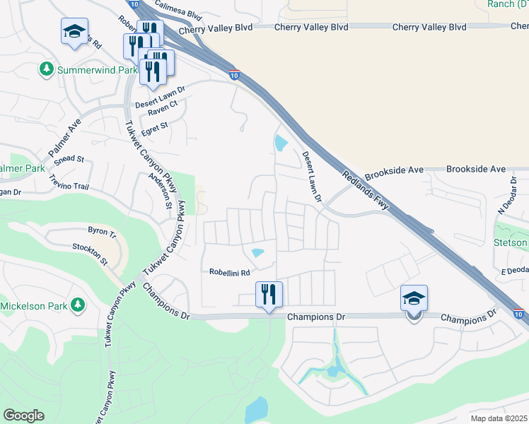 map of restaurants, bars, coffee shops, grocery stores, and more near 10961 Desert Lawn Drive in Calimesa