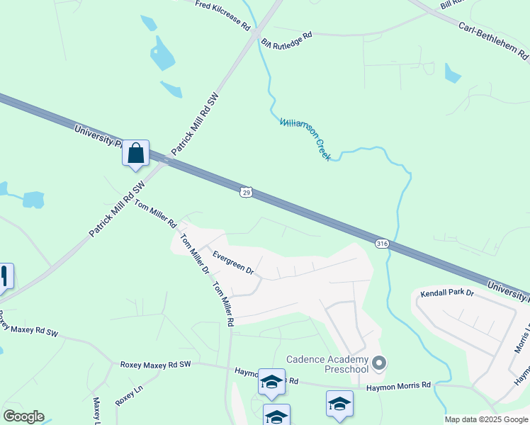 map of restaurants, bars, coffee shops, grocery stores, and more near 788 Evergreen Road in Winder