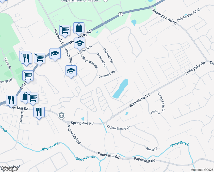 map of restaurants, bars, coffee shops, grocery stores, and more near 365 Cool Weather Drive in Lawrenceville