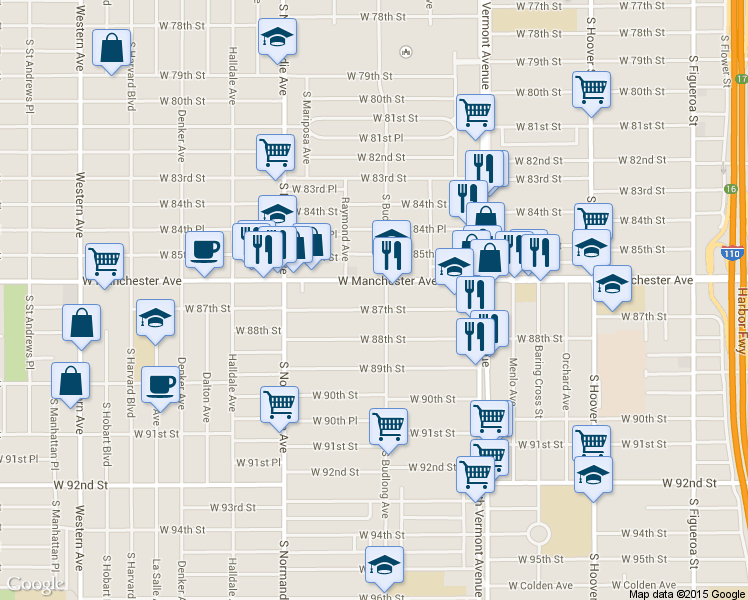 map of restaurants, bars, coffee shops, grocery stores, and more near in Los Angeles