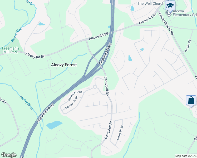 map of restaurants, bars, coffee shops, grocery stores, and more near 1735 Rutland Pass Drive Southeast in Lawrenceville