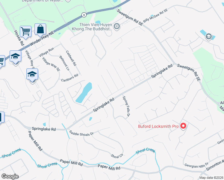map of restaurants, bars, coffee shops, grocery stores, and more near 264 Ashland Park Court Southeast in Lawrenceville