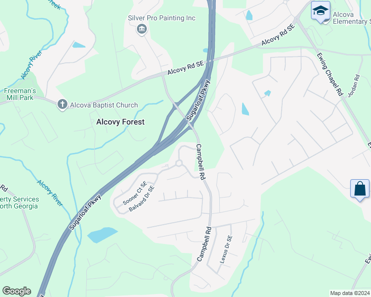 map of restaurants, bars, coffee shops, grocery stores, and more near 1735 Rutland Pass Drive Southeast in Lawrenceville