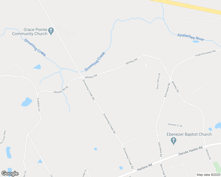 map of restaurants, bars, coffee shops, grocery stores, and more near 1605 Whitley Road in Dacula