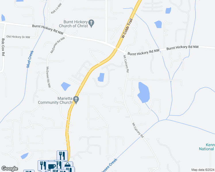 map of restaurants, bars, coffee shops, grocery stores, and more near 266 Everleigh Way Northwest in Marietta