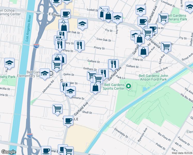 map of restaurants, bars, coffee shops, grocery stores, and more near 7912 Gephart Avenue in Bell Gardens