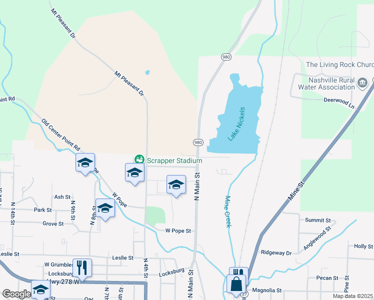 map of restaurants, bars, coffee shops, grocery stores, and more near 1407 North Main Street in Nashville
