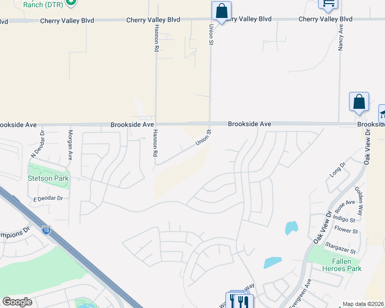 map of restaurants, bars, coffee shops, grocery stores, and more near 11133 Union Street in Cherry Valley
