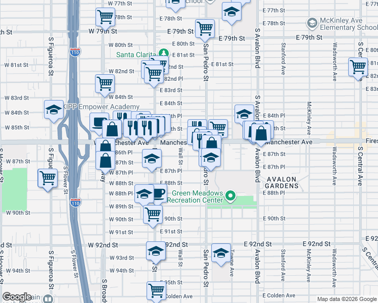 map of restaurants, bars, coffee shops, grocery stores, and more near 232 East Manchester Avenue in Los Angeles