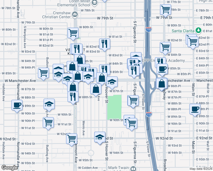 map of restaurants, bars, coffee shops, grocery stores, and more near in Los Angeles