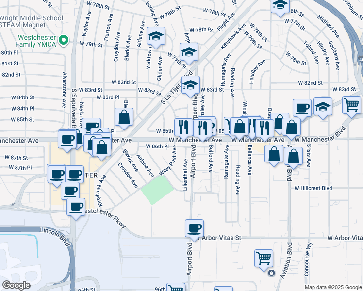 map of restaurants, bars, coffee shops, grocery stores, and more near in Los Angeles