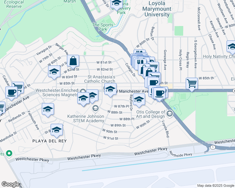 map of restaurants, bars, coffee shops, grocery stores, and more near in Los Angeles