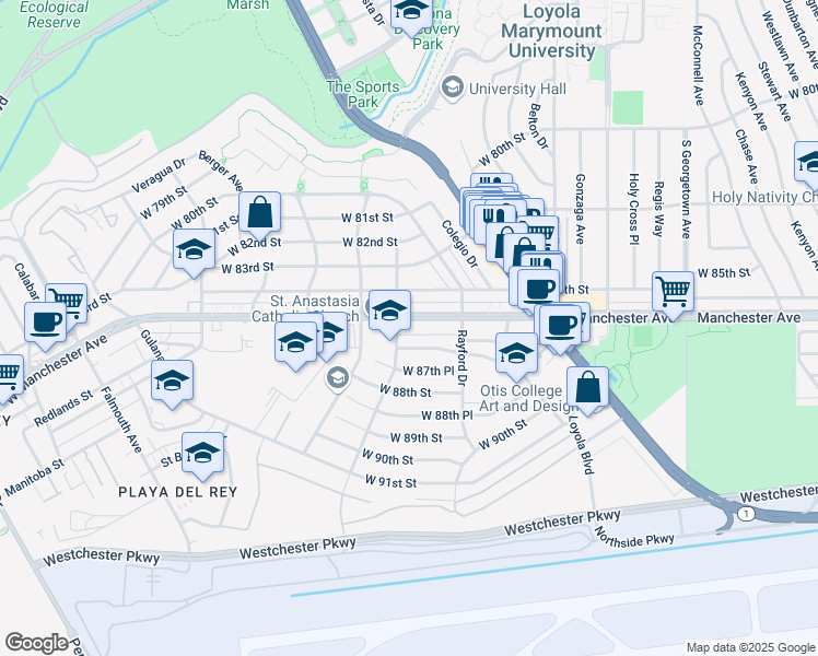 map of restaurants, bars, coffee shops, grocery stores, and more near in Los Angeles