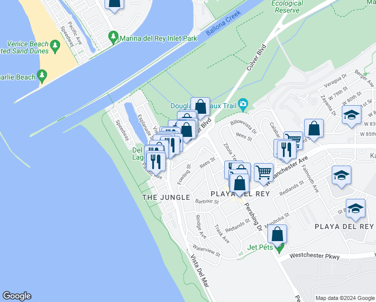 map of restaurants, bars, coffee shops, grocery stores, and more near 315 Culver Boulevard in Los Angeles