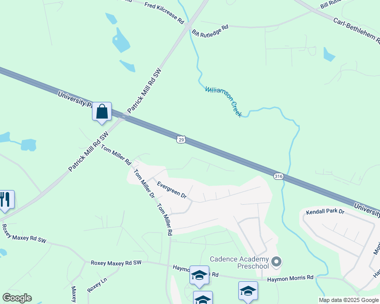 map of restaurants, bars, coffee shops, grocery stores, and more near 788 Evergreen Road in Winder