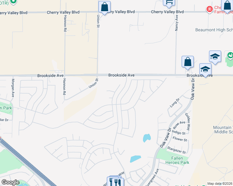 map of restaurants, bars, coffee shops, grocery stores, and more near 1756 Sarazen Street in Beaumont