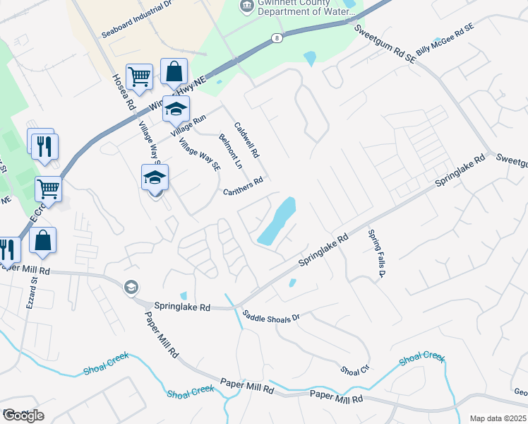 map of restaurants, bars, coffee shops, grocery stores, and more near 490 Pondweed Drive in Lawrenceville