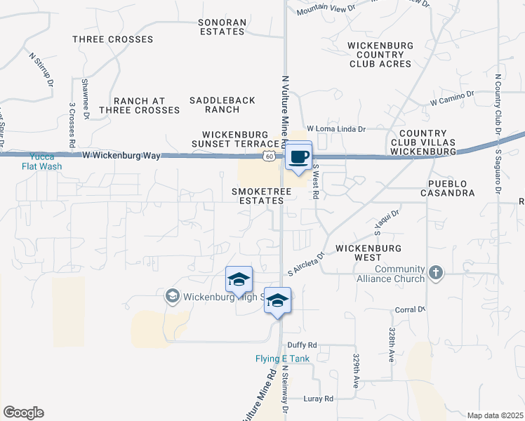 map of restaurants, bars, coffee shops, grocery stores, and more near 2045 Smoketree Street in Wickenburg