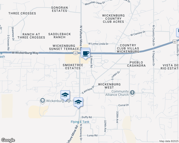 map of restaurants, bars, coffee shops, grocery stores, and more near 540 Southwest Road in Wickenburg