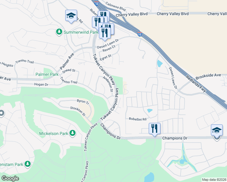 map of restaurants, bars, coffee shops, grocery stores, and more near 35934 Anderson Street in Beaumont