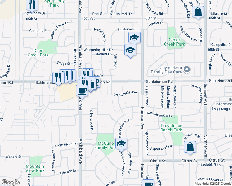 map of restaurants, bars, coffee shops, grocery stores, and more near 14037 Hollywood Avenue in Corona