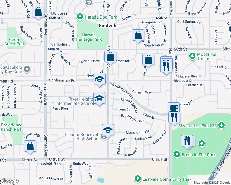 map of restaurants, bars, coffee shops, grocery stores, and more near 12947 Radiance Court in Corona