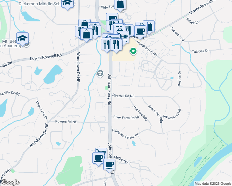map of restaurants, bars, coffee shops, grocery stores, and more near 4822 Kentwood Drive in Marietta