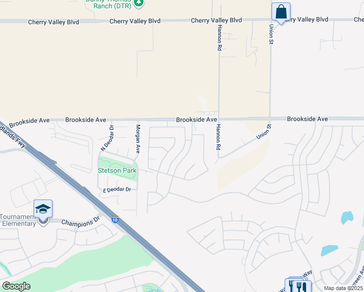 map of restaurants, bars, coffee shops, grocery stores, and more near 1755 Brittney Road in Beaumont