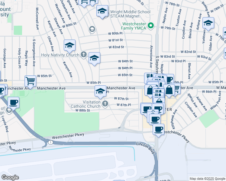 map of restaurants, bars, coffee shops, grocery stores, and more near 6522 West 85th Place in Los Angeles
