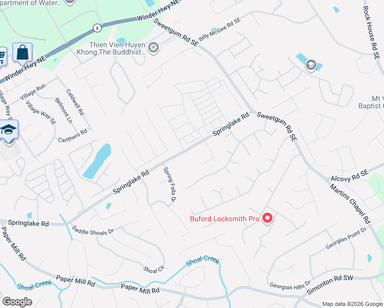 map of restaurants, bars, coffee shops, grocery stores, and more near 87 Old Winder Road in Lawrenceville