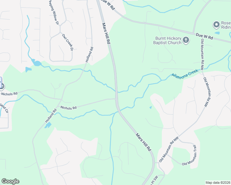 map of restaurants, bars, coffee shops, grocery stores, and more near 300 Mars Hill Road in Powder Springs