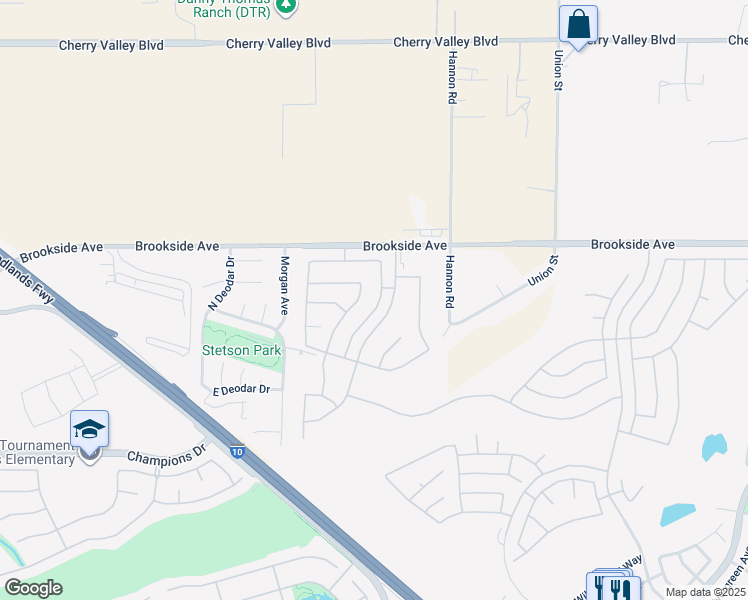 map of restaurants, bars, coffee shops, grocery stores, and more near 1755 Brittney Road in Beaumont