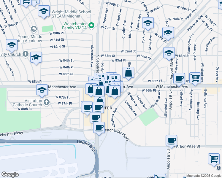 map of restaurants, bars, coffee shops, grocery stores, and more near in Los Angeles