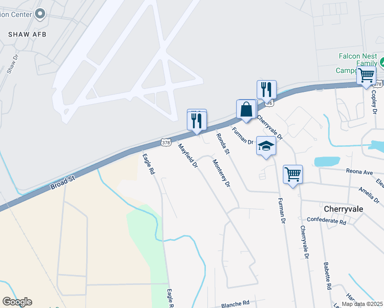 map of restaurants, bars, coffee shops, grocery stores, and more near 4770 Broad Street in Sumter