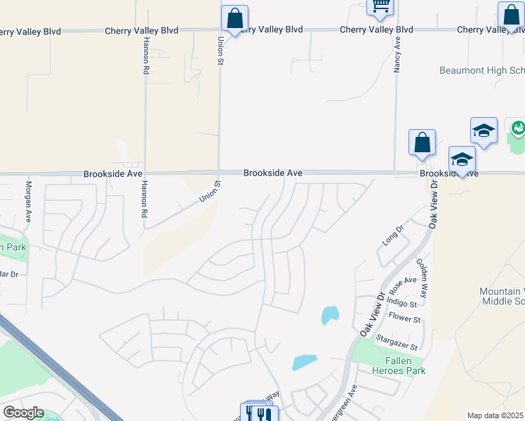 map of restaurants, bars, coffee shops, grocery stores, and more near 1760 Sarazen Street in Beaumont