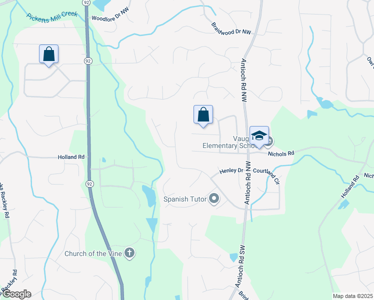map of restaurants, bars, coffee shops, grocery stores, and more near 6065 Crabapple Way in Powder Springs