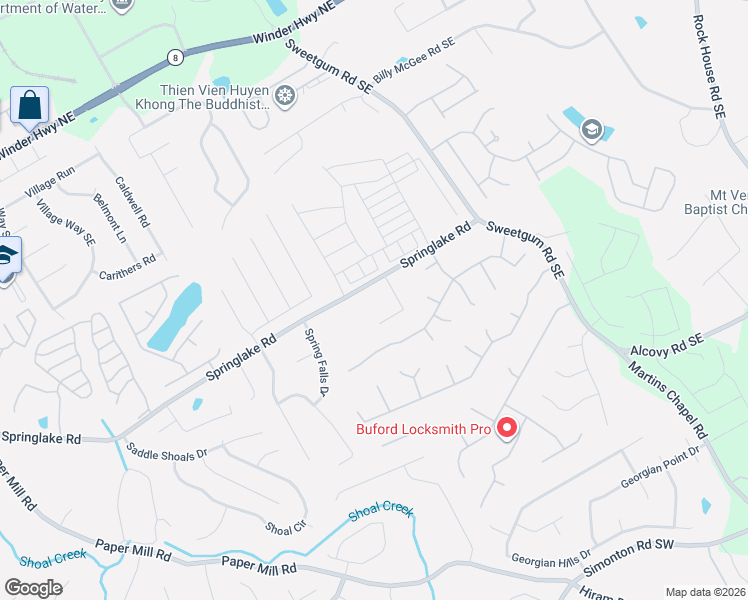 map of restaurants, bars, coffee shops, grocery stores, and more near 788 Springlake Road in Lawrenceville