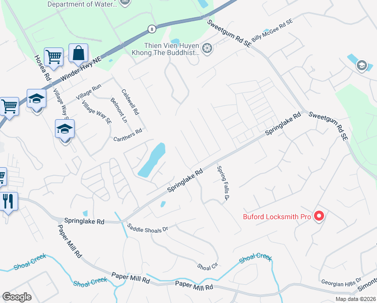 map of restaurants, bars, coffee shops, grocery stores, and more near 197 Ashland Park Court Southeast in Lawrenceville