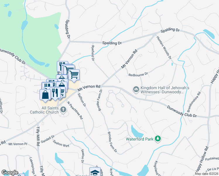 map of restaurants, bars, coffee shops, grocery stores, and more near 2190 Dunwoody Club Drive in Atlanta